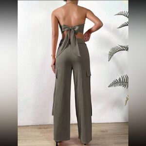 Privé Solid Bandana Hem Tube Top & Flap Detail Pants